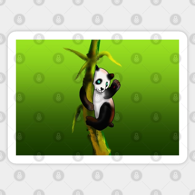Panda climbing bamboo on a green background Sticker by cuisinecat